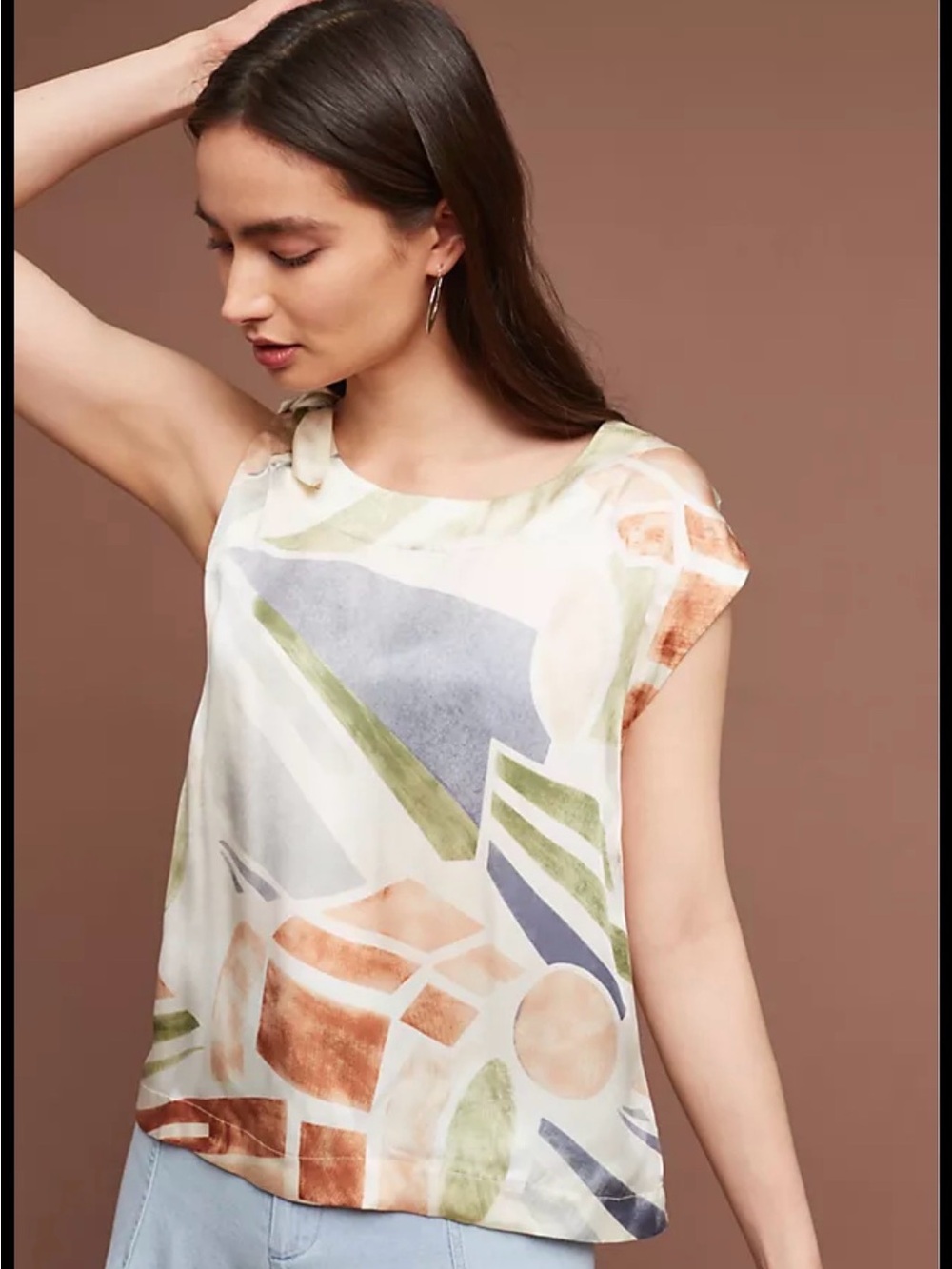 Maeve Abstract Geo Satin Camisole - White, Green, Blue, Rust